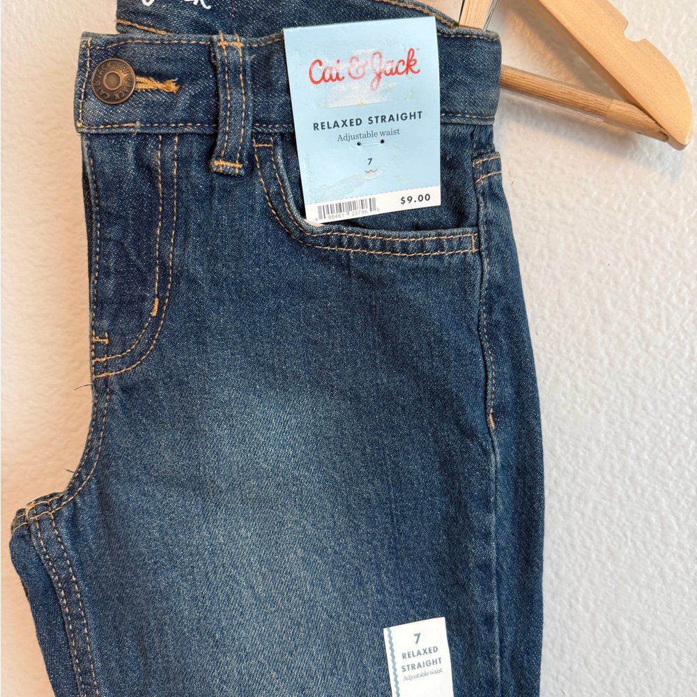 Cat & Jack Kids' Relaxed Straight Dark Blue Jeans - Picture 2 of 5